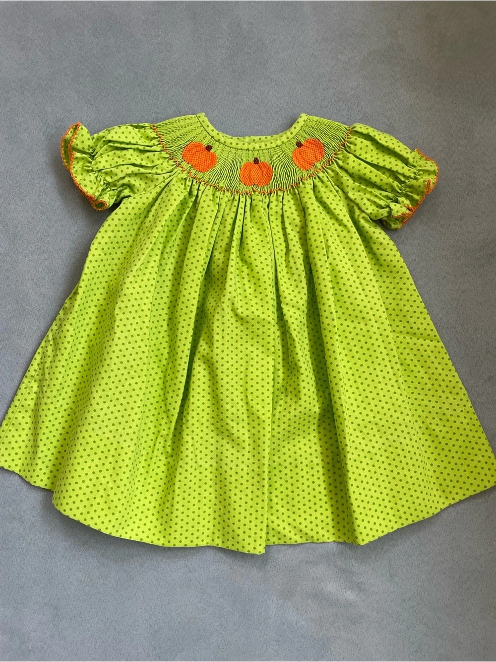 Lime Pumpkin Smocked Halloween Dress for Girls